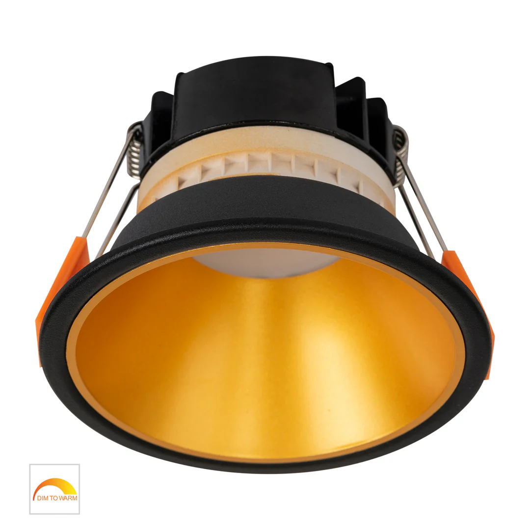 Recessed downlight Gleam BLK with Gold Insert Fixed Dim to Warm LED 9W IP54