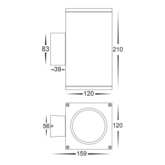 Wall light Porter Large WHT Up-Down LED HV3629T-BLK-SQ IP54
