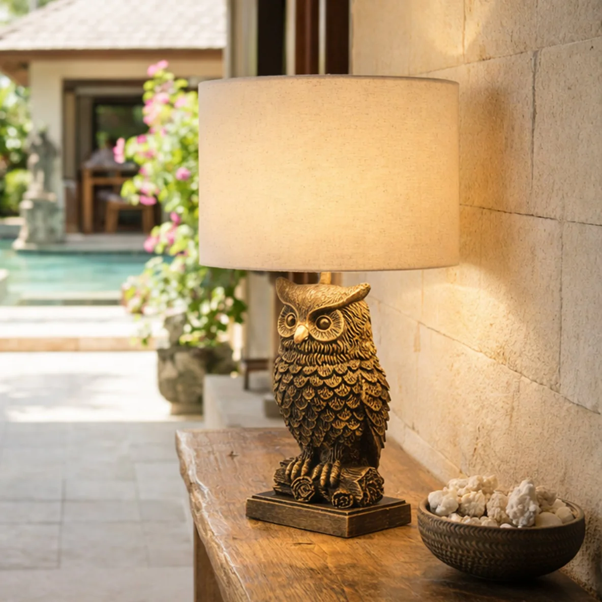 Table lamp Owl Sculpture LED Antique Brass