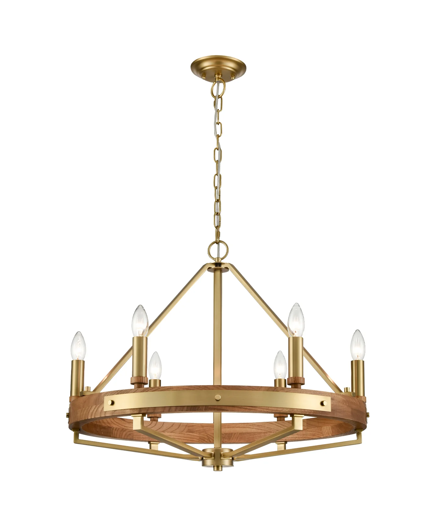 Pendant lamp FUNALE Candelabra L6 Oak Wood and Brass