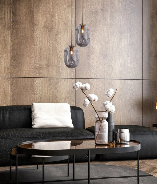 Pendant lamp FOSSETTE Dimpled Smokey Oblong Glass