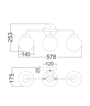 Wall light Palla 2 IP20 3x E27 Alabaster GLD round base