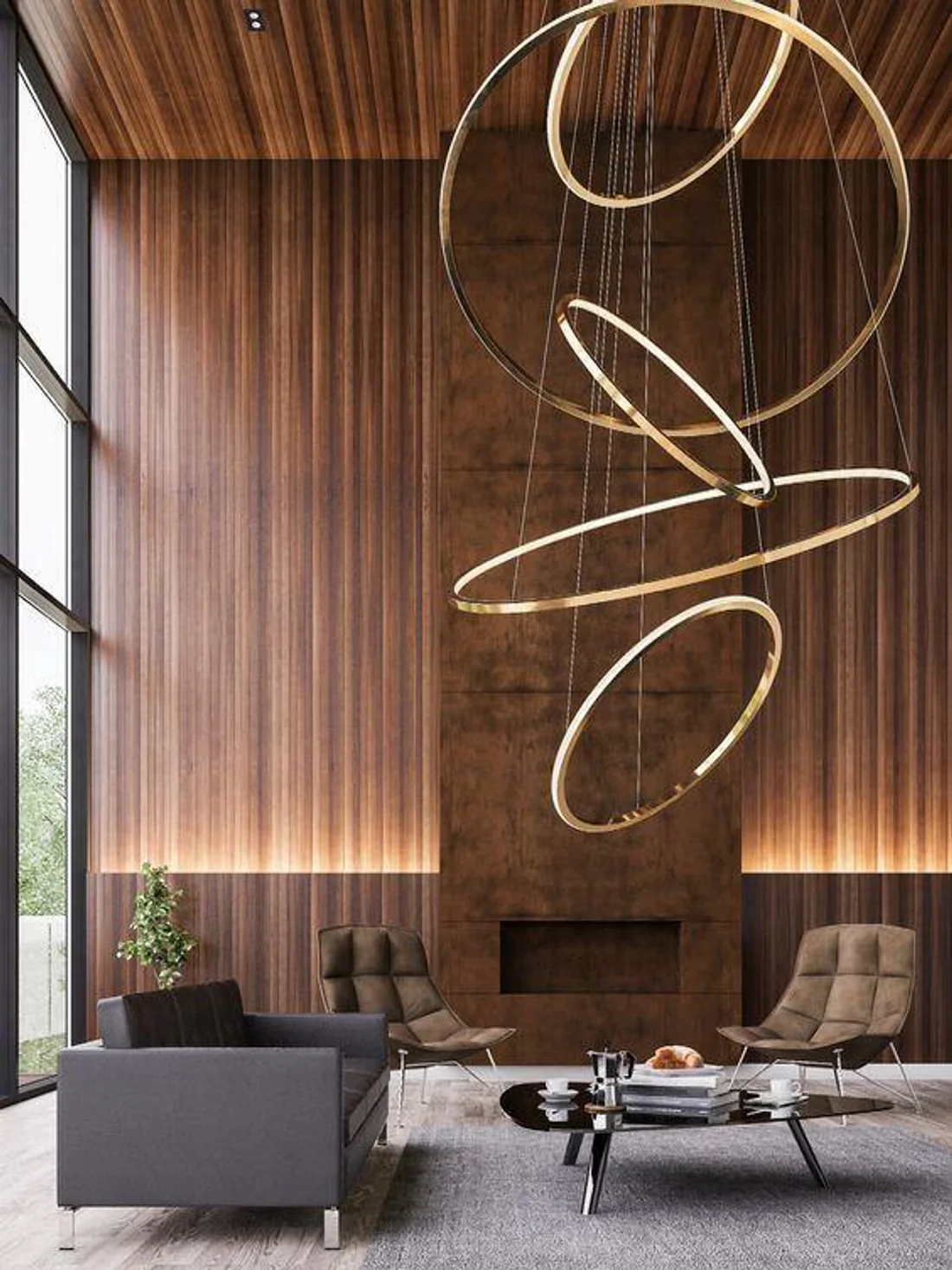 Pendant lamp Aria Modern 6 ring LED 65W 3CCT BRS