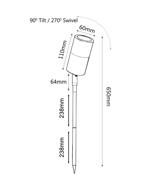 Spike light MR16 Single Adjustable Head IP65 Pol Brass