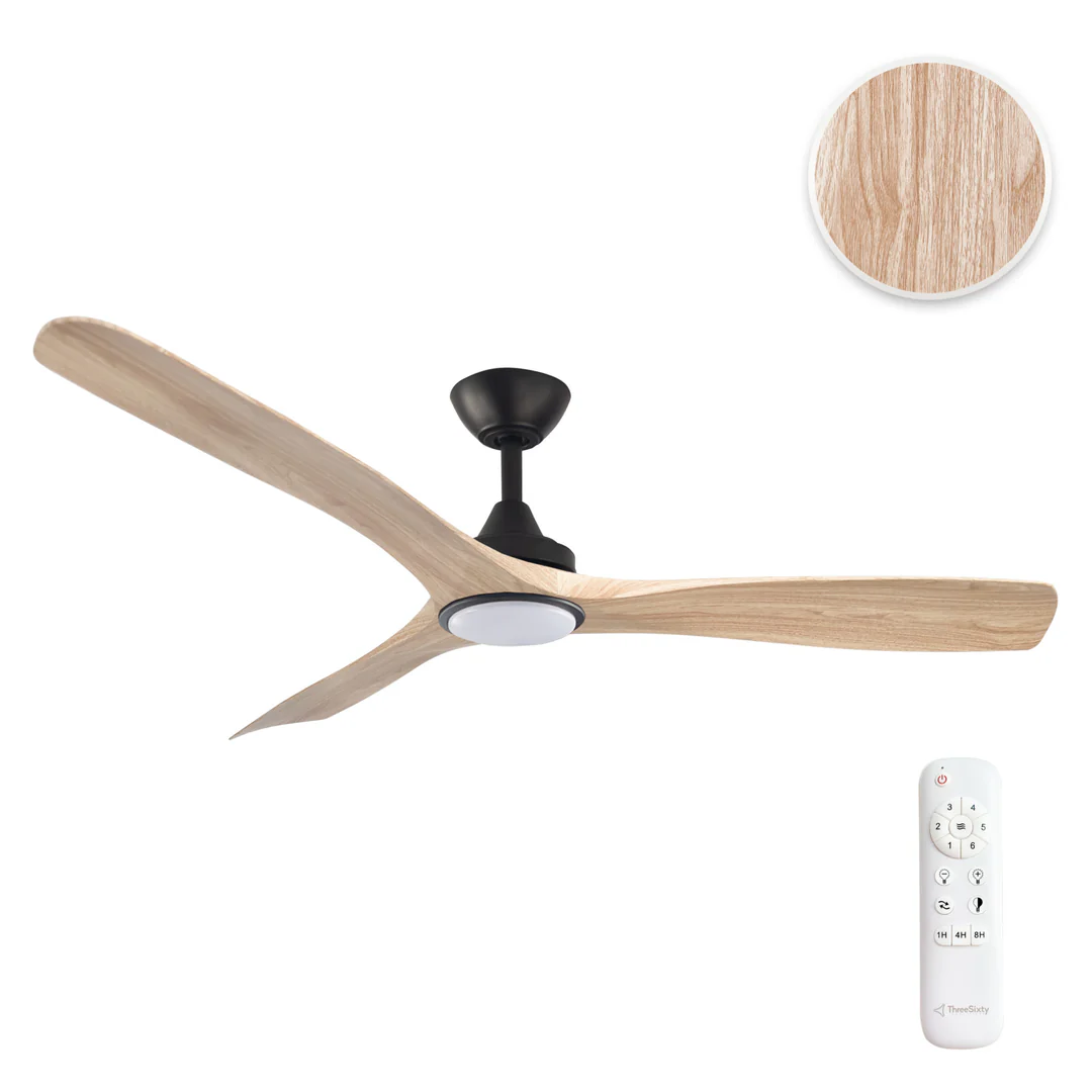 Ceiling fan Spitfire DC D52 Black Base Oak Blades 18w LED Light