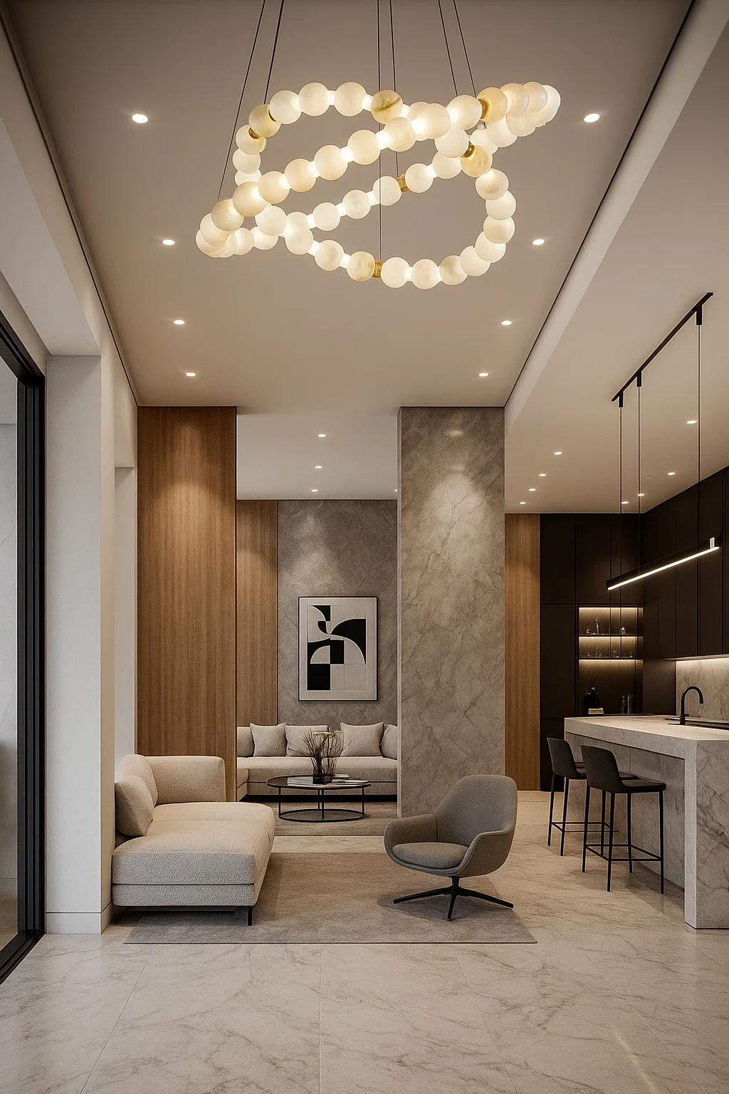 Pendant lamp Coronet 2 Alabaster Spanish Marble LED 78W BRS