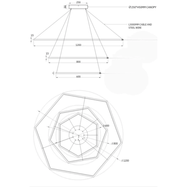 Pendant lamp Cascade LED 99W 3K BRS