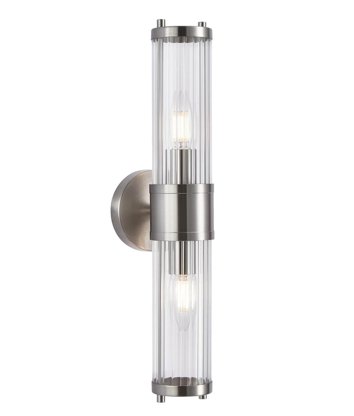 Wall light TIEMPO3 Up-Down Tubular Clear Glass Satin Chrome 10W