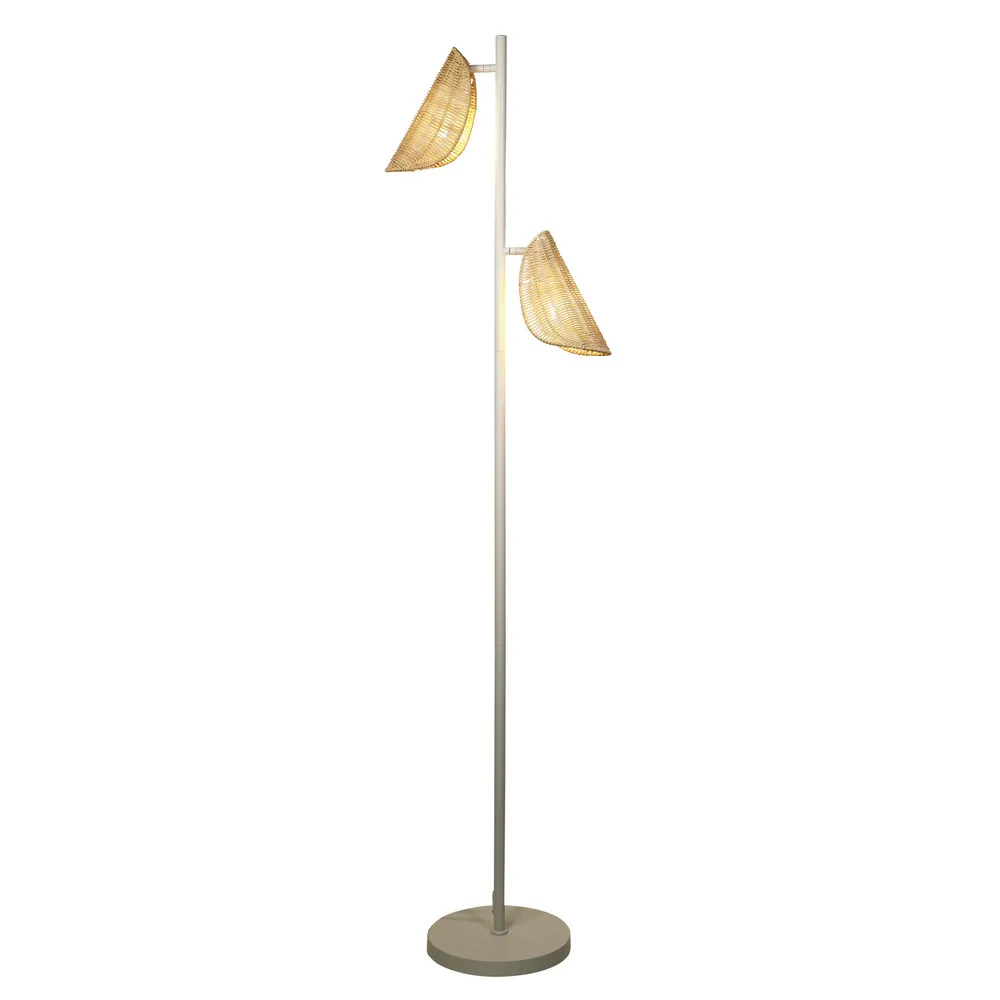 Floor lamp MALTA TWIN WHITE w- RATTAN SHADES