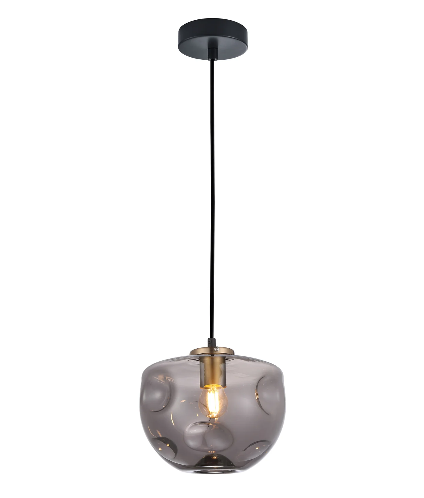Pendant lamp FOSSETTE Dimpled Smokey Flat top dome Glass