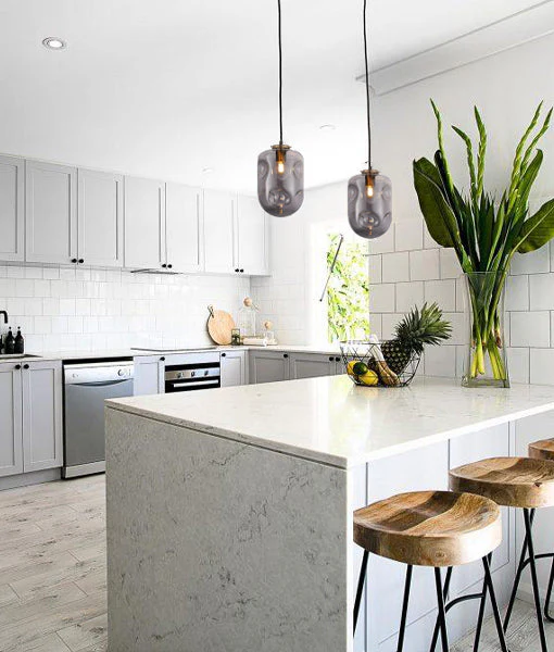 Pendant lamp FOSSETTE Dimpled Smokey Oblong Glass