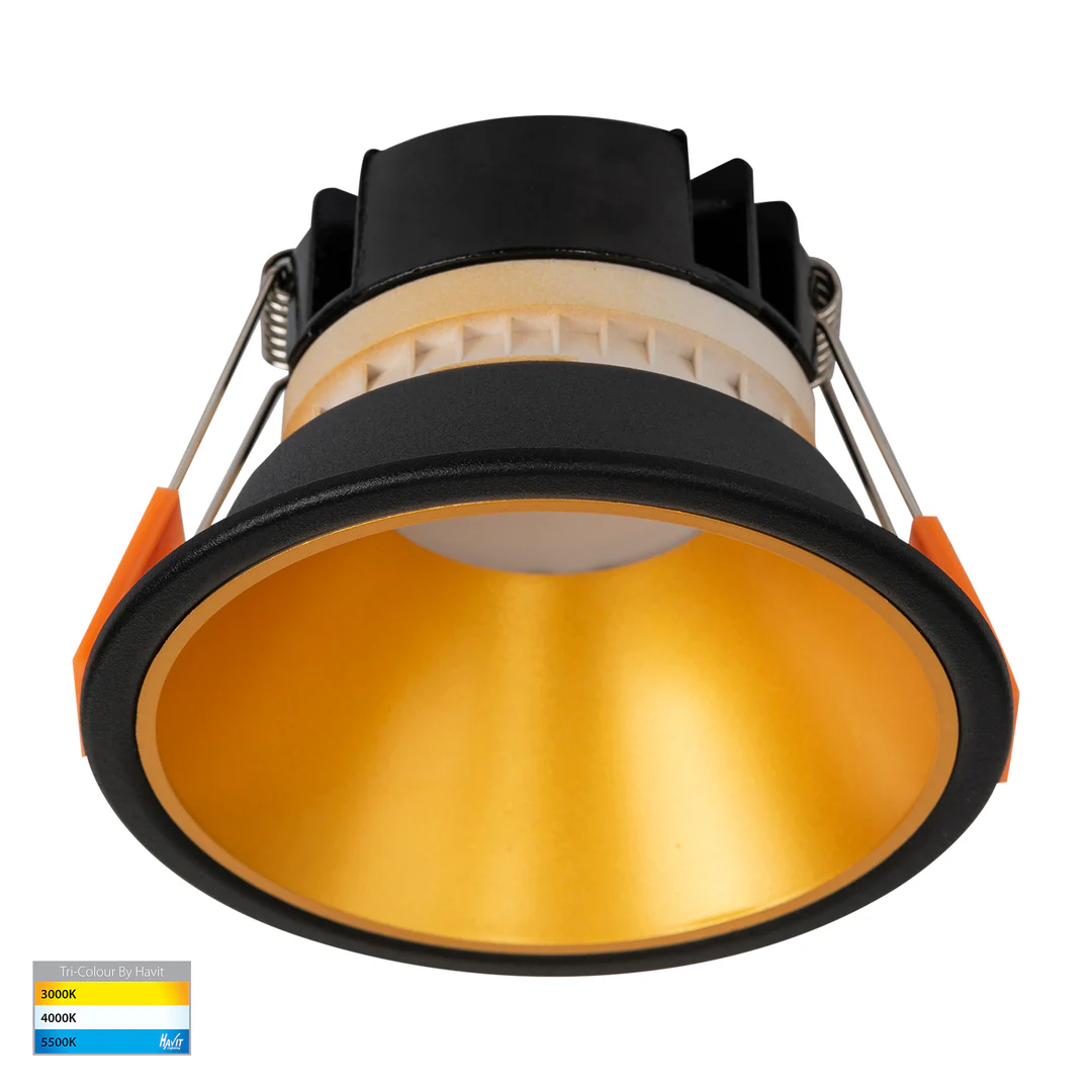 Recessed downlight Gleam BLK with Gold Insert 3CCT Fixed Deep LED 9W IP54