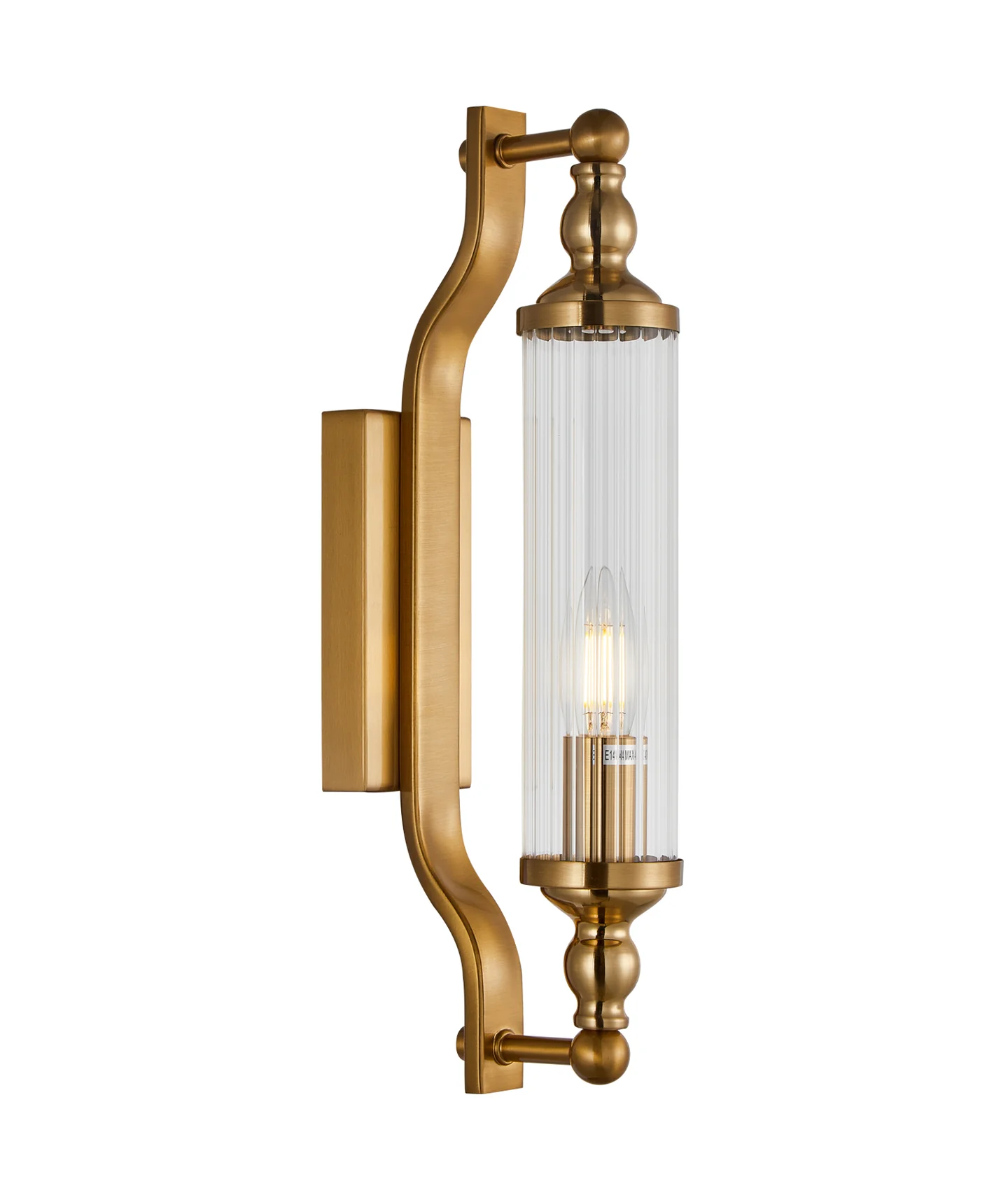 Wall light RODILLO1 Tubular Clear Glass, Antique Brass 10W