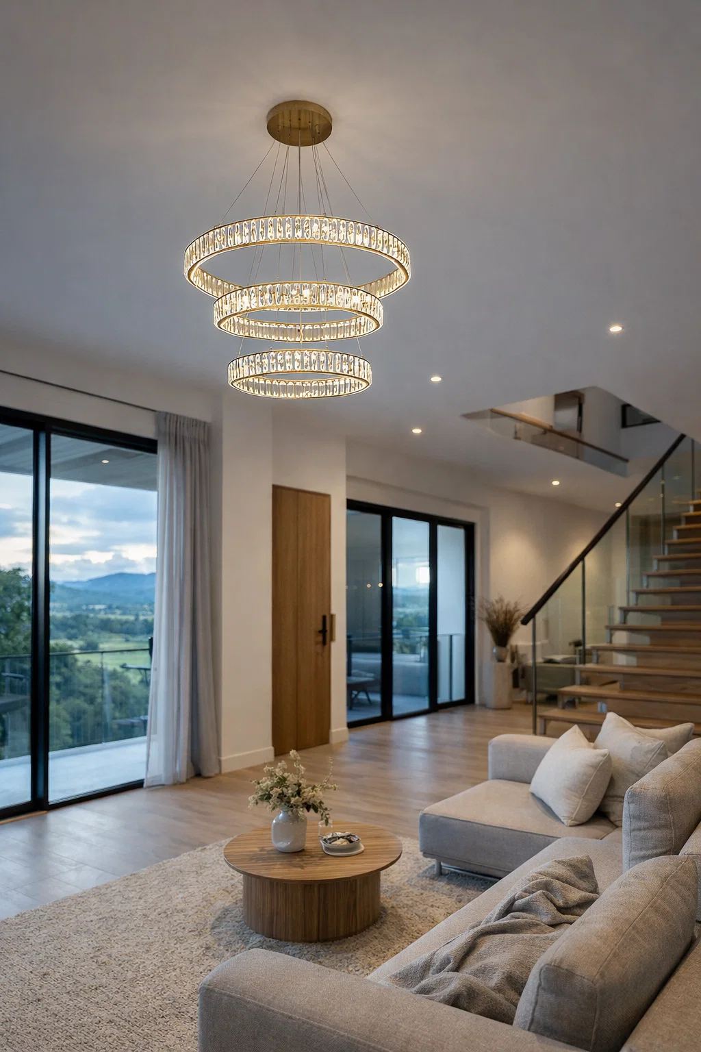 Pendant lamp Crystal Ring 3 BRS 90W Remote Dim