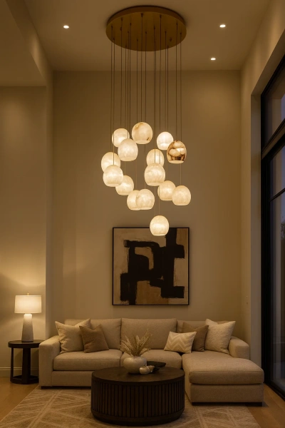 Pendant lamp Villaspesa 16 Alabaster Spanish Marble G9 BRS