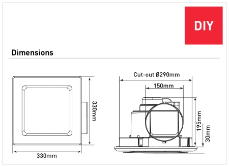 Exhaust fan Novaline II Large Square L33 35W DIY WHT