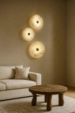 Wall light Zarra Alabaster Spanish Marble D30cm 3CCT BRS