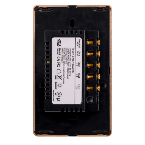 Wall Switch 3 Gang BLK-GLD HV9220-3 Wifi