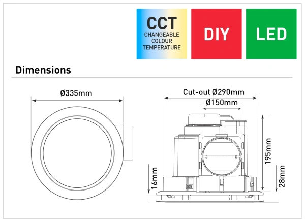 Exhaust fan Revoline bathroom LED 17W 3CCT DIY WHT