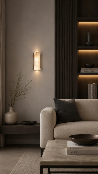 Wall light Horas Alabaster Spanish Marble LED Antique brass