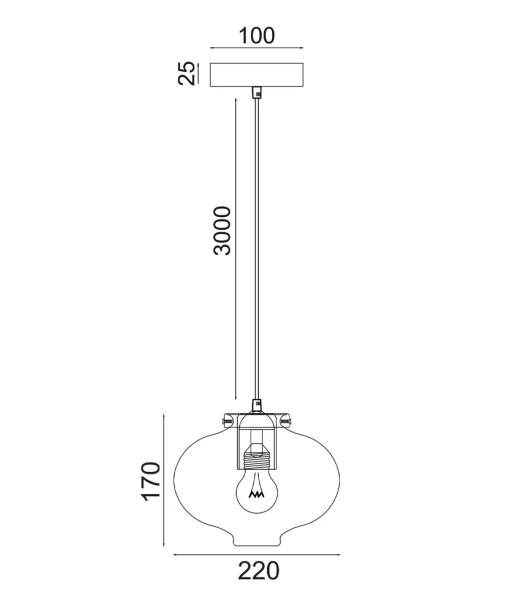 Pendant lamp FOSSETTE Dimpled Smoked Oval Glass