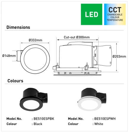 Exhaust fan Turboline 300 Round D32 100W LED 19W 3CCT BLK