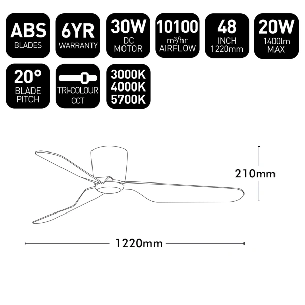 Ceiling Fan Preston 48 DC LED 20W 3CCT WHT