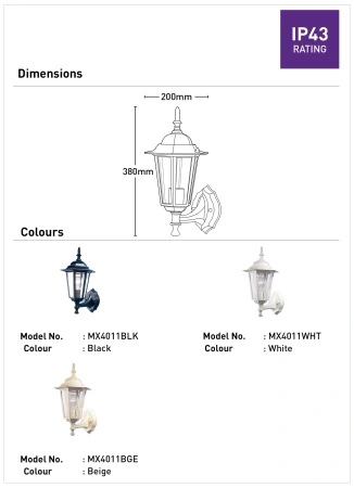 Wall light Tilbury E27 Coach Light White