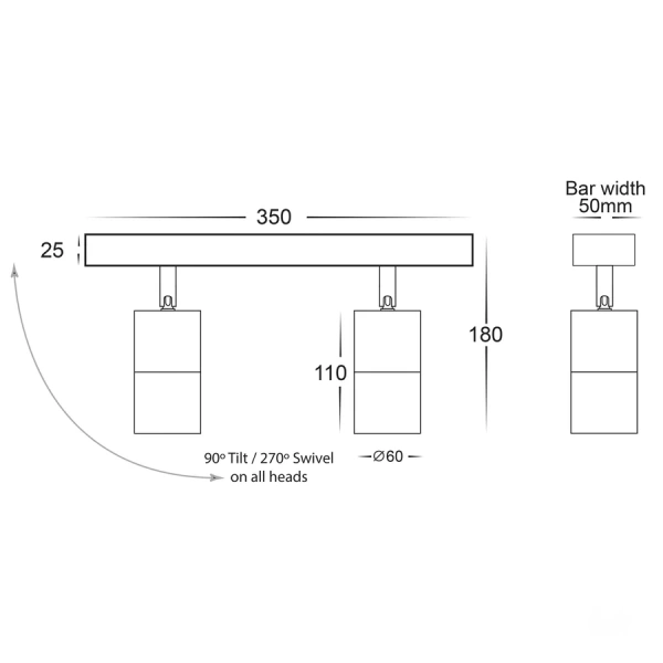 Wall light Tivah Bar Double IP54 HV4001T-2-BLK