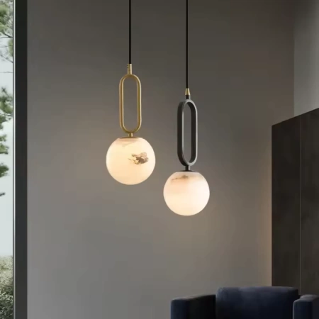 Pendant lamp Mores D15 Alabaster Spanish Marble G9 BLK