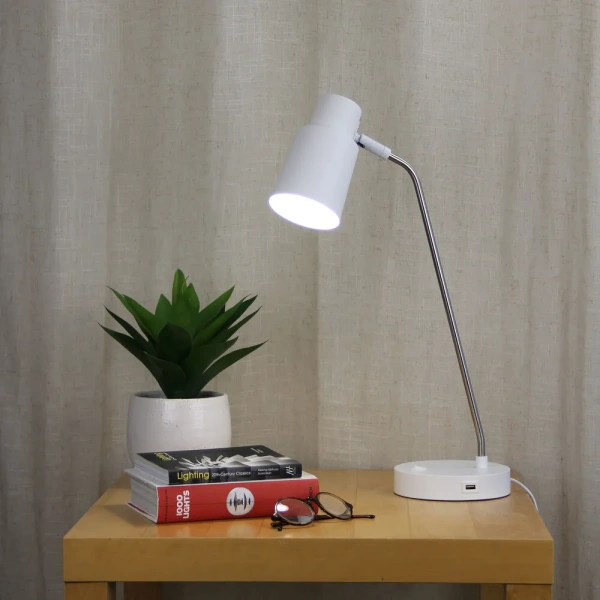 Desk lamp RIK WITH USB WHITE & BRUSHED CHROME