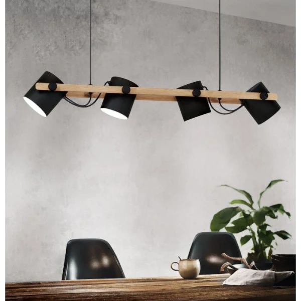 Pendant lamp HORNWOOD 4X28W E27 BLK-LIGHT WOOD