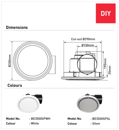 Exhaust fan Novaline II Large Round D33 35W DIY WHT