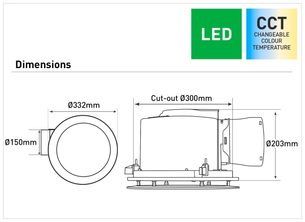 Exhaust fan Steady DC 24-7 Round D33 75W LED 19W 3CCT WHT