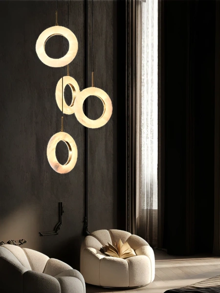 Pendant lamp Carinena P5 Alabaster Spanish Marble LED 60W CCT Dim BRS