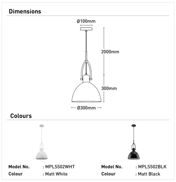 Pendant lamp Terrence 1Lt D300 E27 BL
