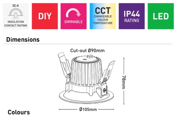 Downlight Elias 12W LED CCT Anti-Glare Deep BLK flex and plug