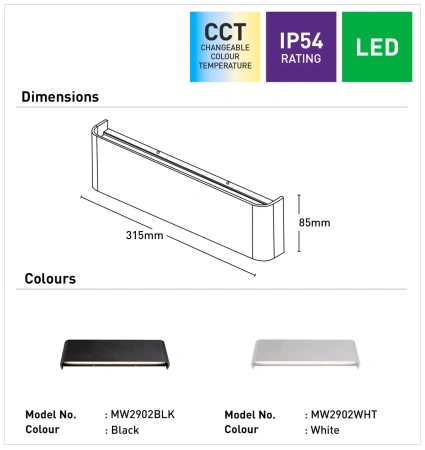 Wall light Jessica II up-down LED 10W 3CCT BLK