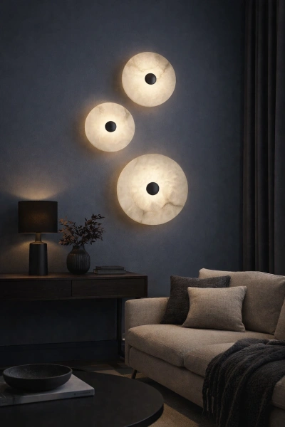 Wall light Zarra Alabaster Spanish Marble D25cm 3CCT BLK