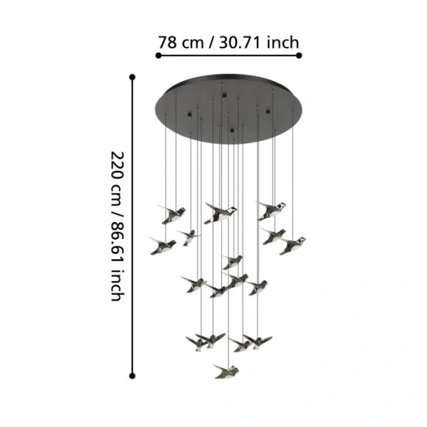 Pendant lamp Paratebueno 17R Birds LED 51W 3K BLK