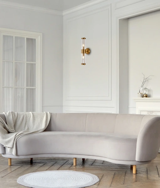 Wall light TIEMPO1 Up-Down Tubular Clear Glass Antique Brass 10W