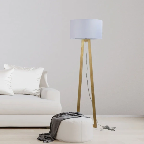 Floor lamp EDRA TIMBER w- WHITE COTTON SHADE