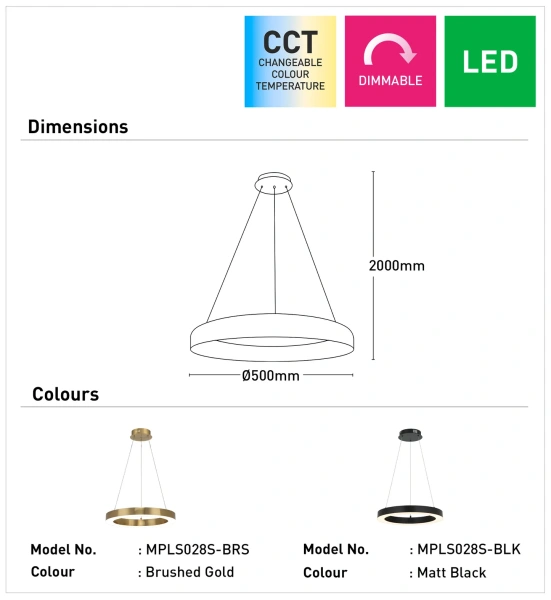 Pendant lamp Medine LED 36W with remote D500 BRS