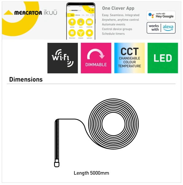 Strip Light Ikuü Smart Wi-Fi 5m COB LED 7.2W CCT Dim