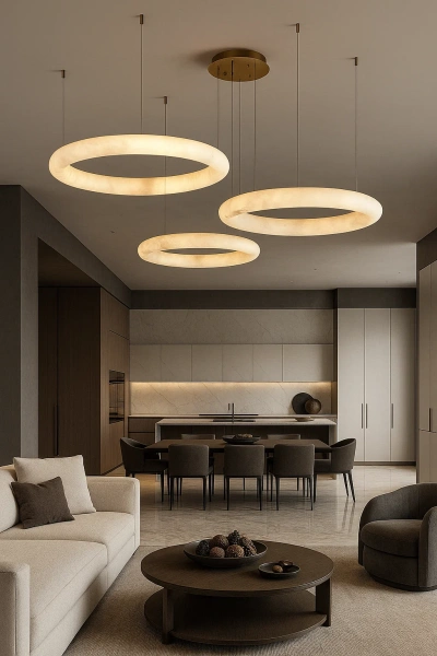 Pendant lamp Aragon 3 Alabaster Spanish Marble LED 56W CCT Remote BRS