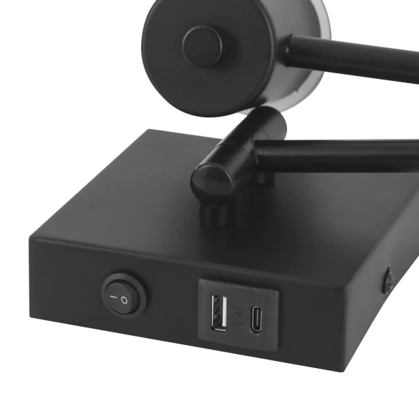Wall lamp Elspet Swing Arm with charging ports BL