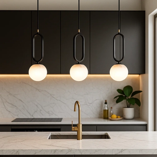 Pendant lamp Mores D15 Alabaster Spanish Marble G9 BLK