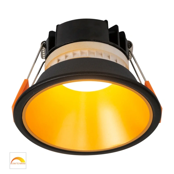 Recessed downlight Gleam BLK with Gold Insert Fixed Dim to Warm LED 9W IP54