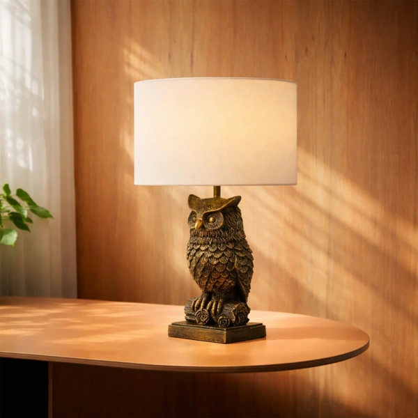 Table lamp Owl Sculpture LED Antique Brass
