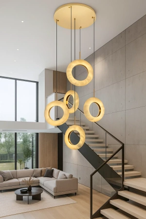 Pendant lamp Carinena P5 Alabaster Spanish Marble LED 40W CCT Dim BRS